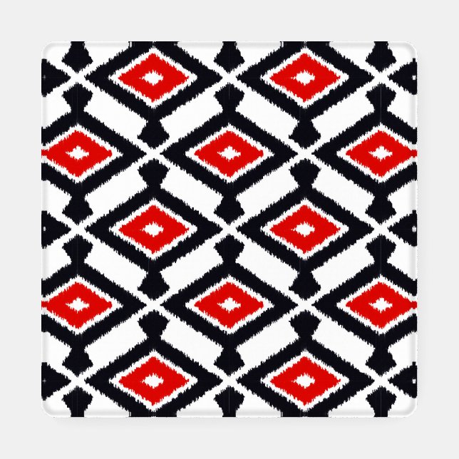 Ikat Pattern, Dark Red, Black and White Coaster Set (Single)