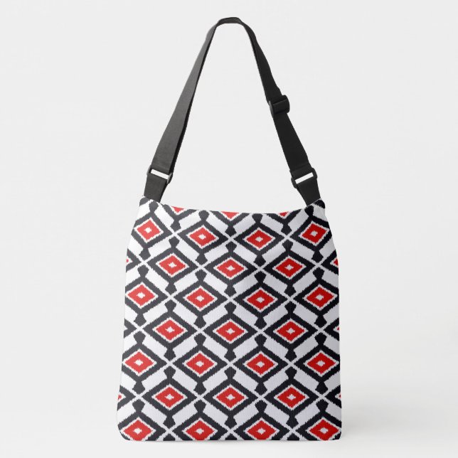 Ikat Pattern - Dark Red, Black and White Crossbody Bag (Front)