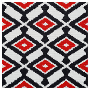 Ikat Pattern - Dark Red, Black and White Fabric