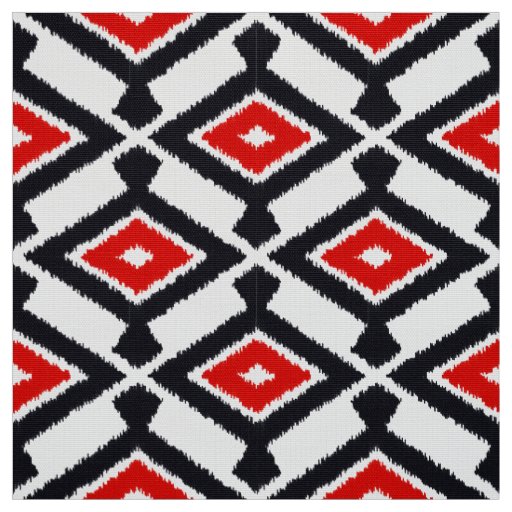 Ikat Pattern - Dark Red, Black and White Fabric
