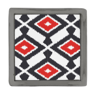 Ikat Pattern - Dark Red, Black and White Gunmetal Finish Lapel Pin