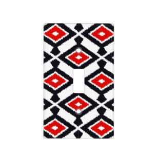 Ikat Pattern - Dark Red, Black and White Light Switch Cover