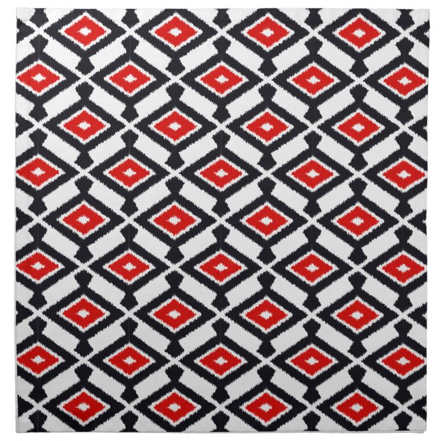 Ikat Pattern - Dark Red, Black and White Napkin (Front)