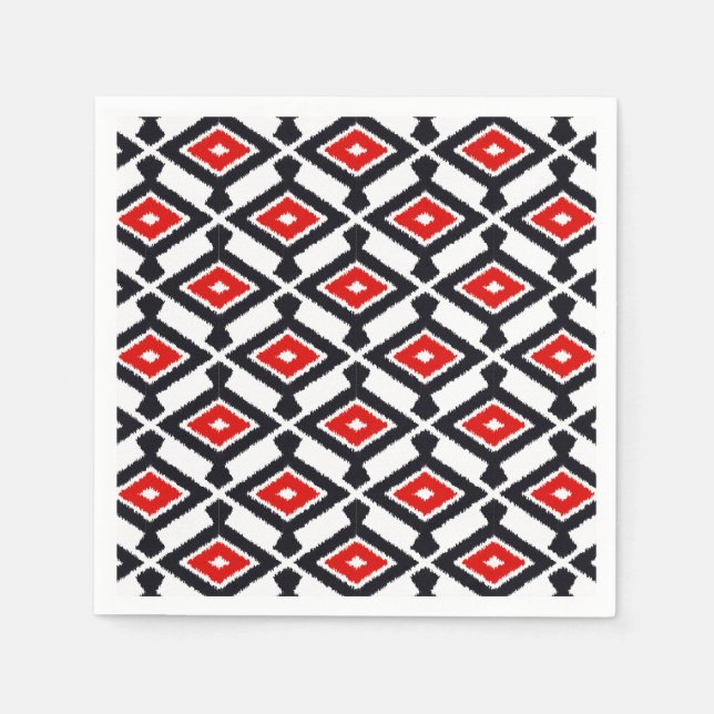 Ikat Pattern - Dark Red, Black and White Napkins (Front)
