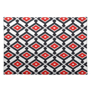 Ikat Pattern - Dark Red, Black and White Placemat