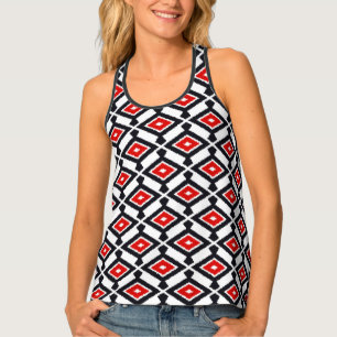 Ikat Pattern - Dark Red, Black and White Tank Top