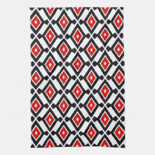 Ikat Pattern - Dark Red, Black and White Towel