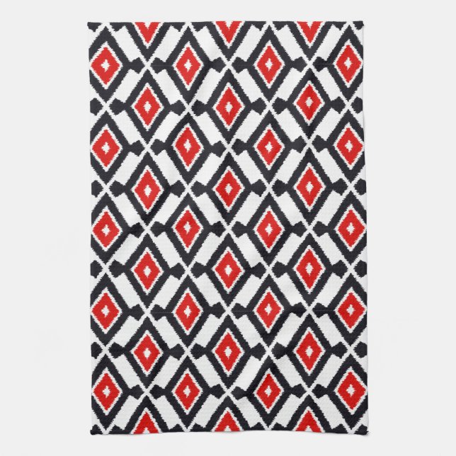 Ikat Pattern - Dark Red, Black and White Towel (Vertical)