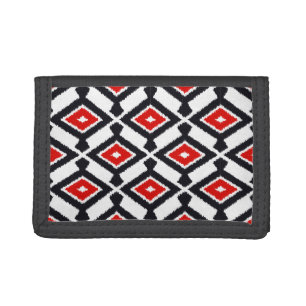 Ikat Pattern - Dark Red, Black and White Trifold Wallet