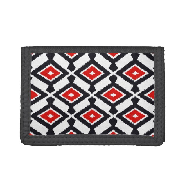 Ikat Pattern - Dark Red, Black and White Trifold Wallet (Front)