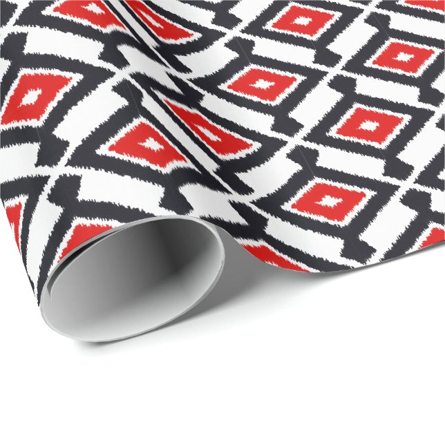 Ikat Pattern - Dark Red, Black and White Wrapping Paper (Roll Corner)