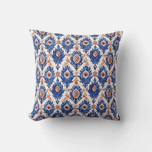 Ikat Pattern Fabric Throw Pillow (Front)