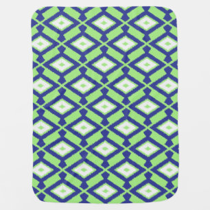 Ikat Pattern - Green, Indigo Blue and White Baby Blanket