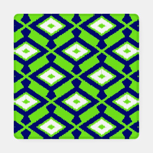 Ikat Pattern, Green, Indigo Blue and White Coaster Set (Single)
