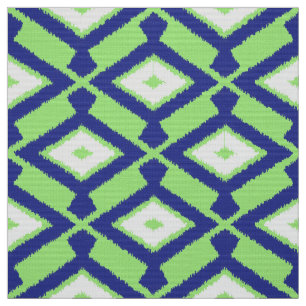 Ikat Pattern - Green, Indigo Blue and White Fabric