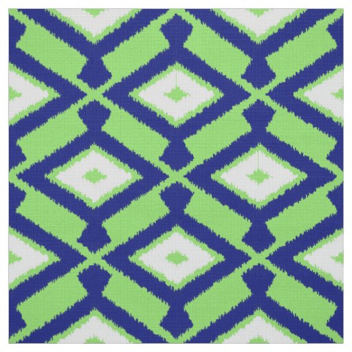 Ikat Pattern - Green, Indigo Blue and White Fabric