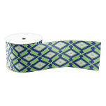 Ikat Pattern - Green, Indigo Blue and White Grosgrain Ribbon