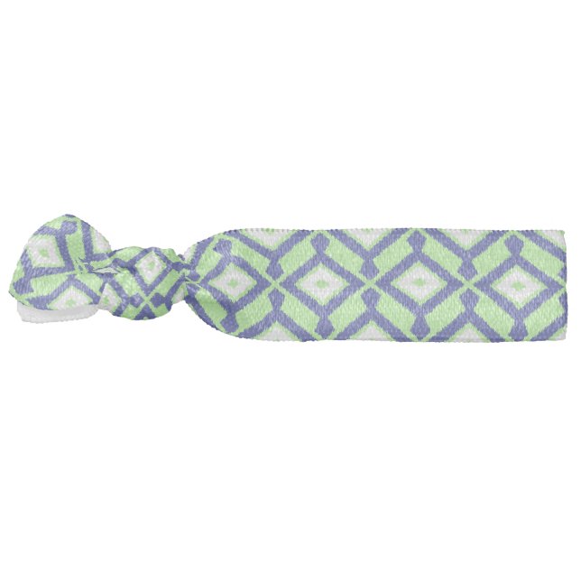Ikat Pattern - Green, Indigo Blue and White Hair Tie (Left)