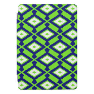 Ikat Pattern - Green, Indigo Blue and White iPad Pro Cover