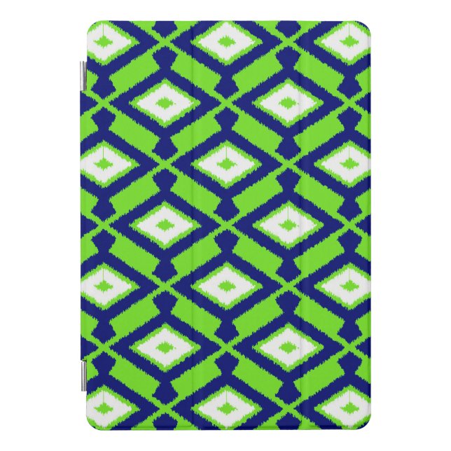 Ikat Pattern - Green, Indigo Blue and White iPad Pro Cover (Front)