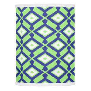 Ikat Pattern - Green, Indigo Blue and White Lamp Shade