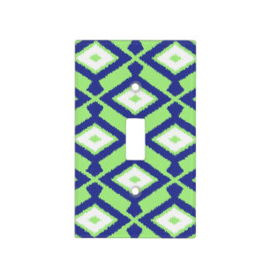 Ikat Pattern - Green, Indigo Blue and White Light Switch Cover