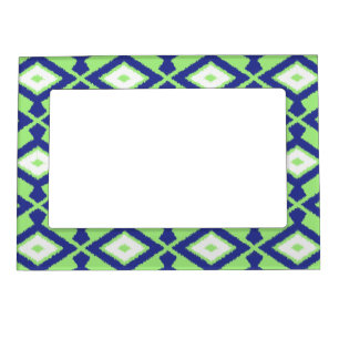 Ikat Pattern - Green, Indigo Blue and White Magnetic Photo Frame
