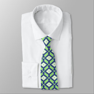 Ikat Pattern - Green, Indigo Blue and White Neck Tie