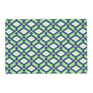 Ikat Pattern - Green, Indigo Blue and White Placemat