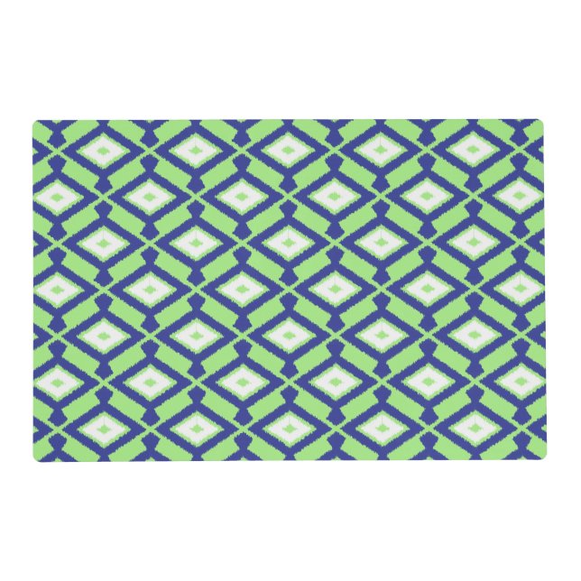 Ikat Pattern - Green, Indigo Blue and White Placemat (Front)
