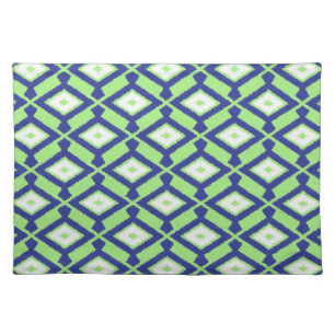 Ikat Pattern - Green, Indigo Blue and White Placemat