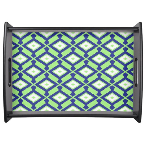 Ikat Pattern _ Green Indigo Blue and White Serving Tray