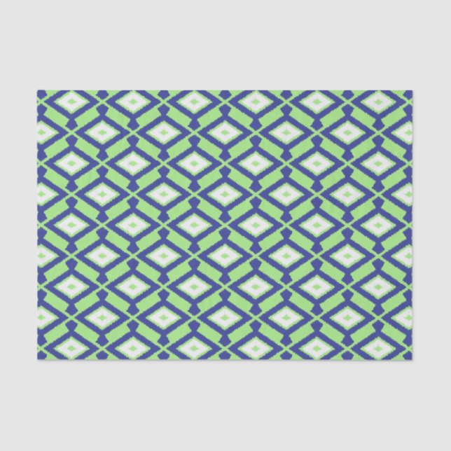 Ikat Pattern - Green, Indigo Blue and White Tissue Paper (Front)