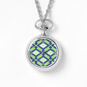 Ikat Pattern - Green, Indigo Blue and White Watch
