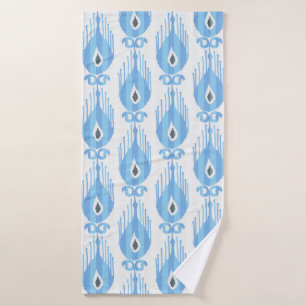 Ikat pattern in blue and white bath towel