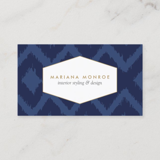 Ikat Pattern in Blue Designer Business Card (Front)