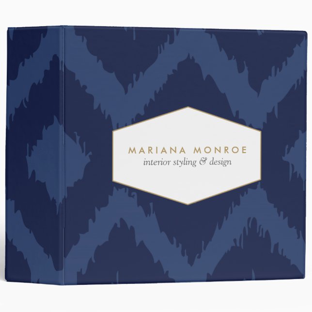 Ikat Pattern in Blue Designer Personalized Binder (Front/Spine)