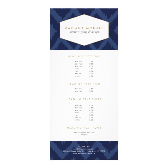 Ikat Pattern in Blue Designer Rack Card (Front)