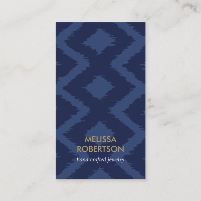 Ikat Pattern in Dark Blue for Jewelry Design Business Card (Front)
