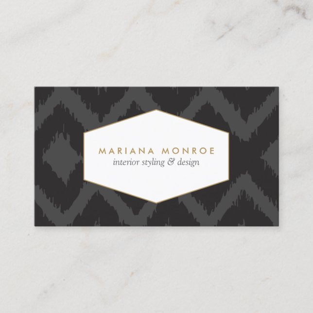 Ikat Pattern in Dark Gray Designer Business Card (Front)