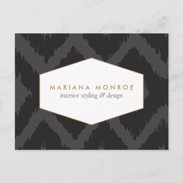 Ikat Pattern in Dark Gray Designer Postcard (Front)