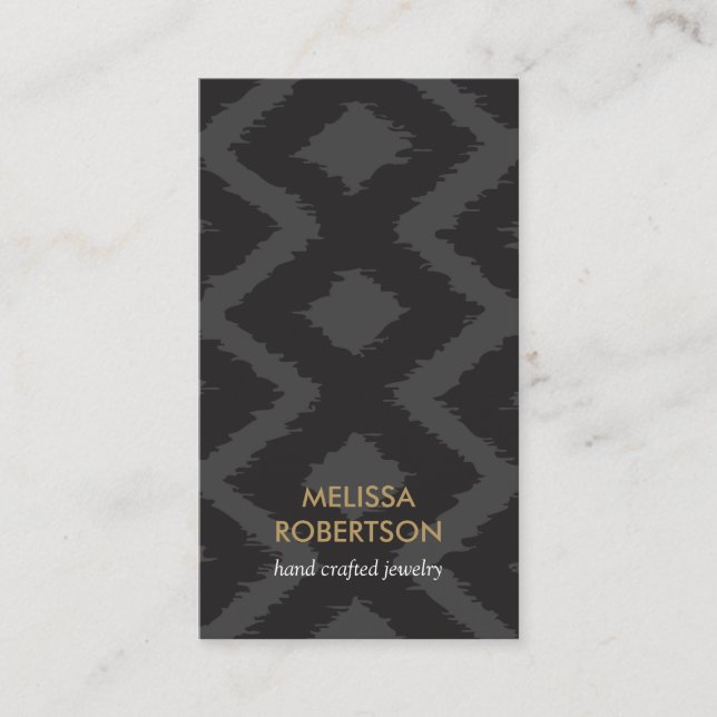 Ikat Pattern in Dark Gray for Jewelry Design Business Card (Front)