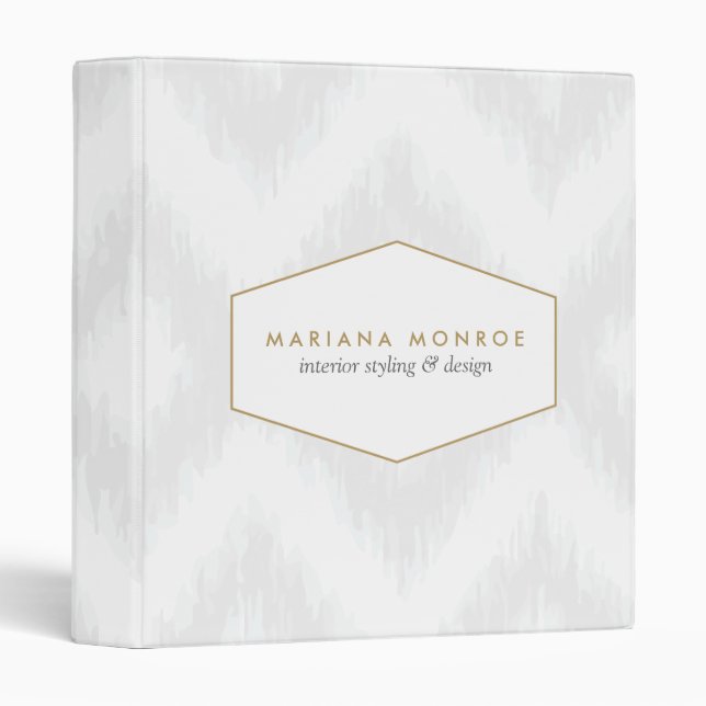 Ikat Pattern in Gray Designer Personalized Binder (Front/Spine)