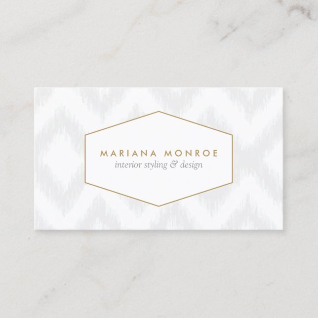 Ikat Pattern in Gray/White Designer Business Card (Front)