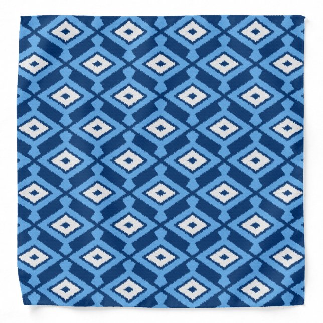 Ikat Pattern, Indigo and Denim Blue Bandana (Front)