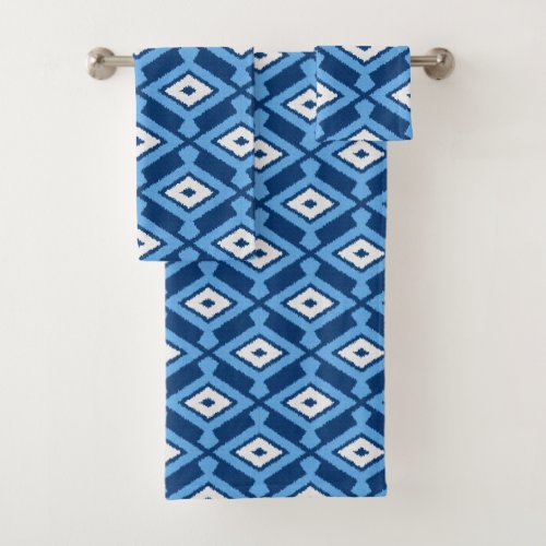 Ikat Pattern Indigo and Denim Blue Bath Towel Set