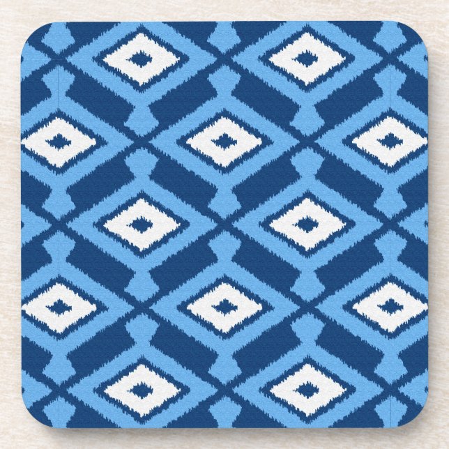 Ikat Pattern, Indigo and Denim Blue Beverage Coaster (Front)