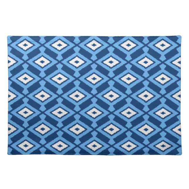 Ikat Pattern, Indigo and Denim Blue Cloth Placemat (Front)