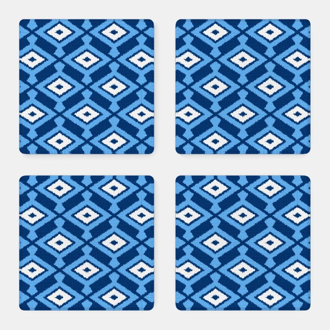 Ikat Pattern, Indigo and Denim Blue Coaster Set (Set)