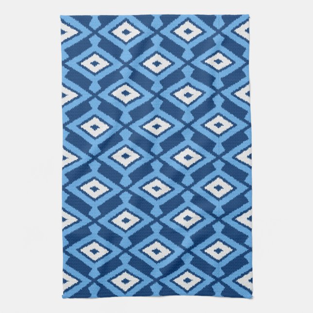 Ikat Pattern, Indigo and Denim Blue Kitchen Towel (Vertical)